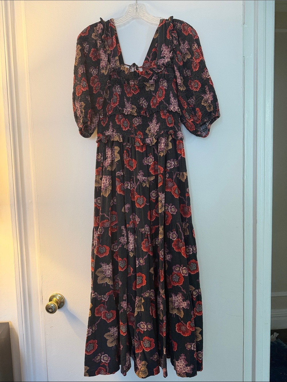 Sea Black Floral Maxi Dress with Puff Sleeves